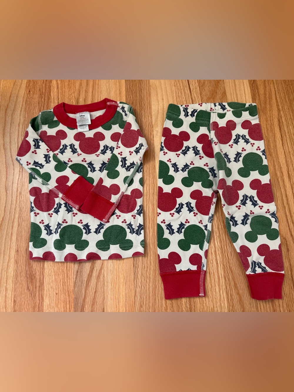 Hanna Andersson Holiday Mickey Mouse Long John Pajama Set - Red & Green 2T